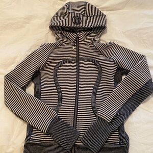 Lululemon Athletica Striped Black and Beige Scuba Hoodie